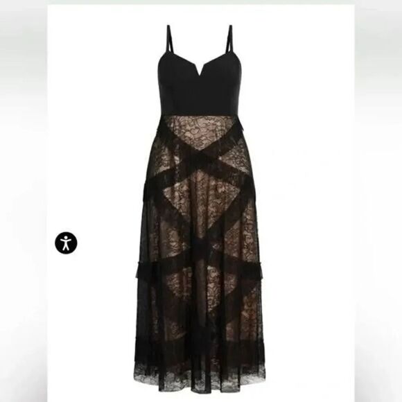 City chic maxi sexi ruffles black lace dress M/18 NWT - Picture 2 of 13